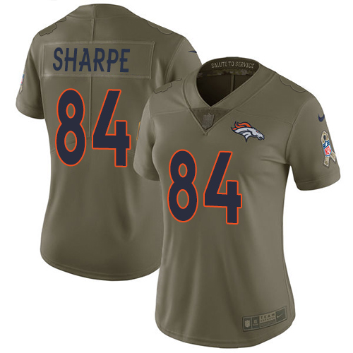 Nike Broncos #84 Shannon Sharpe Olive Women's Stitched NFL Limited Salute to Service Jersey